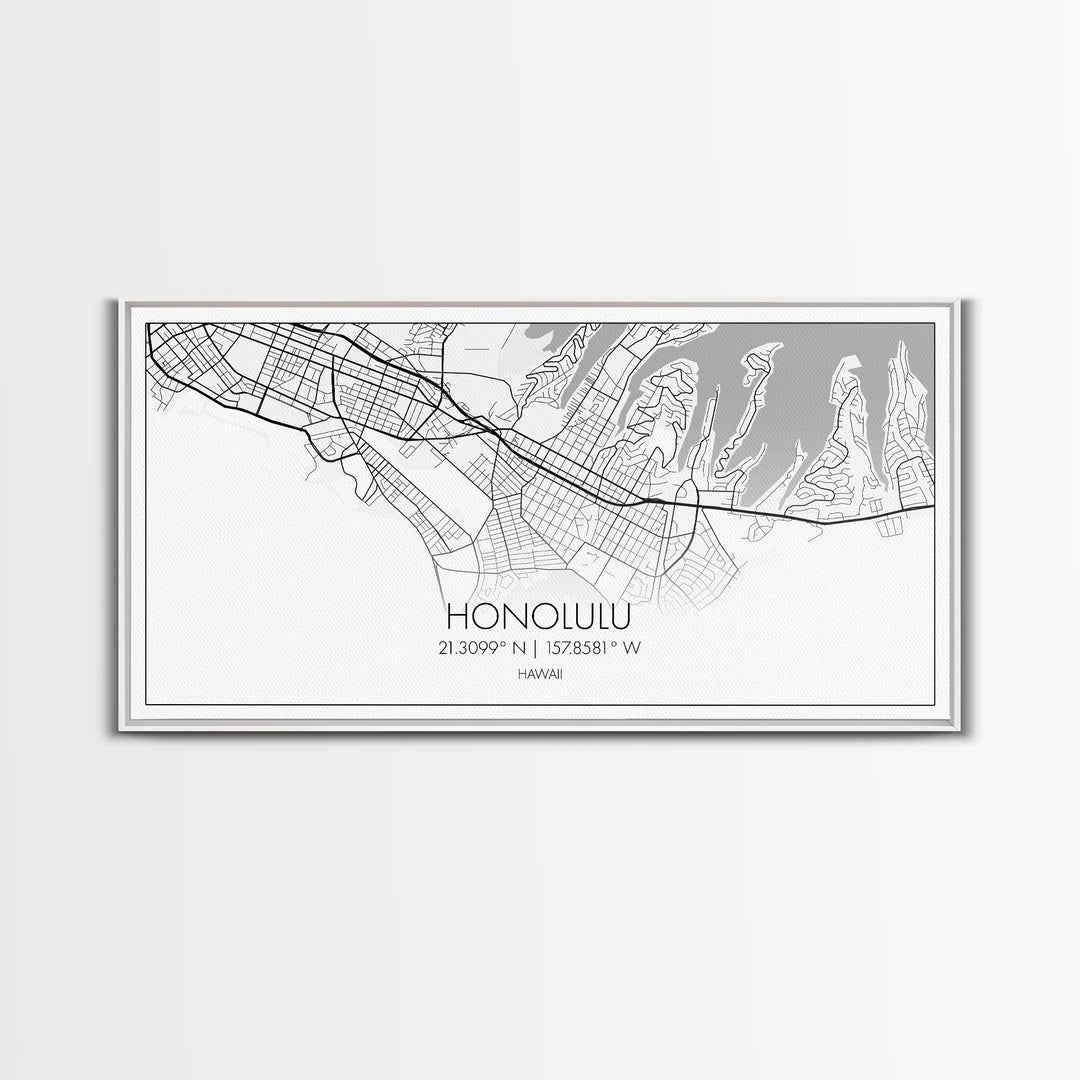 Honolulu City Map, Hawaii Map, Map Art, Modern Art, Wall Art, Canvas Art, Beach House Décor, Tiny House Décor, Unique Wall Art, Travel Gift