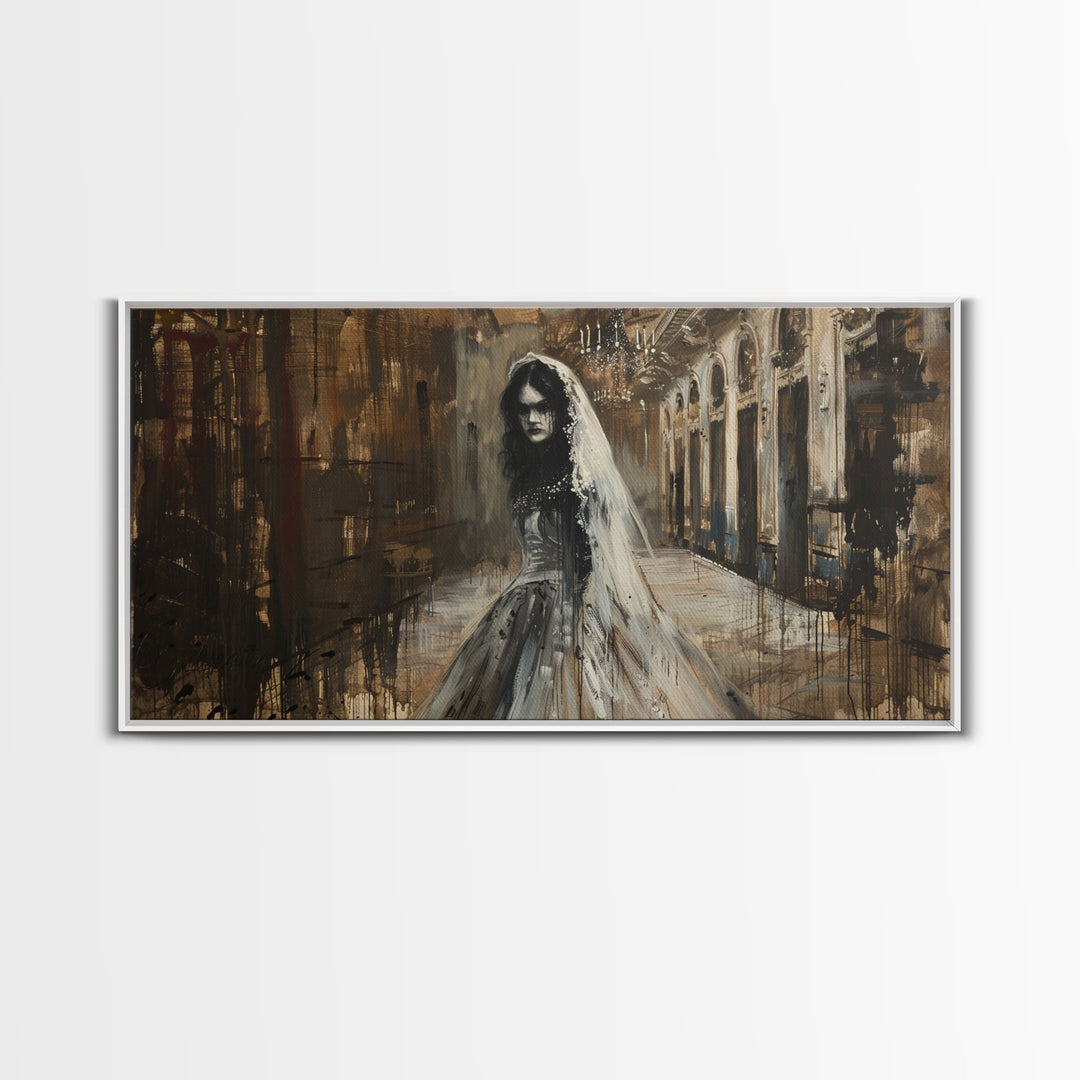 Ghostly Bride, Haunted Wedding, Framed Canvas Print, Spooky Wall Art, Halloween Decor