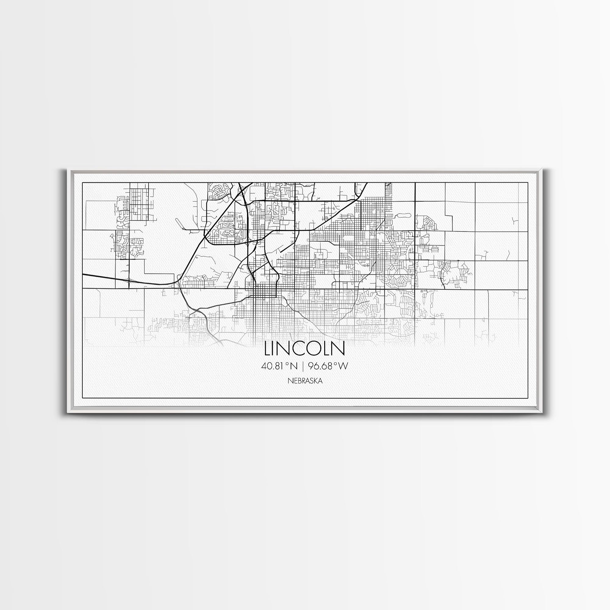 Lincoln City Map, Nebraska Map, Map Art, Modern Art, Wall Art, Canvas Art, Dorm Room Wall Art, Bar Wall Art, Gift For Mom, Teen Wall Art