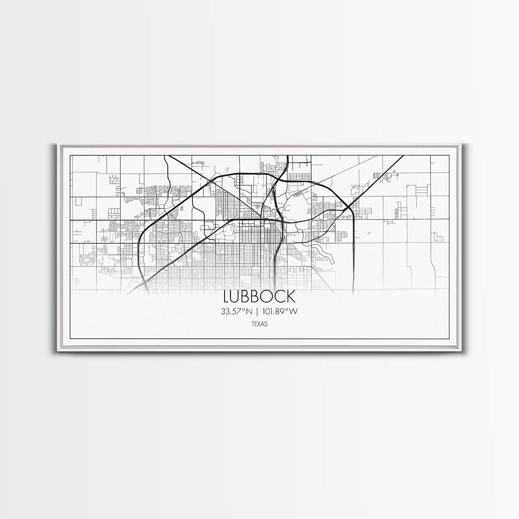Lubbock City Map, Texas Map, Map Art, Modern Art, Wall Art, Canvas Art, Gift For Women, Living Room Wall Art, Wall Hanging, Texas Wall Art