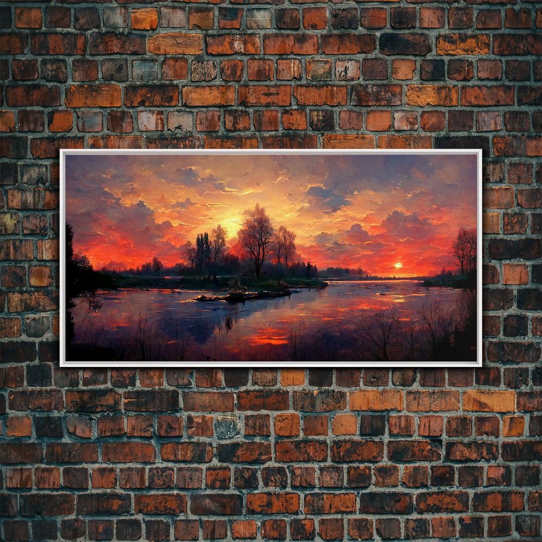 Lake Sunset Oil Painting On Canvas, Canvas Print, Ready to hang gallery wrapped nature canvas print, Lake Art, lake life oil painting style