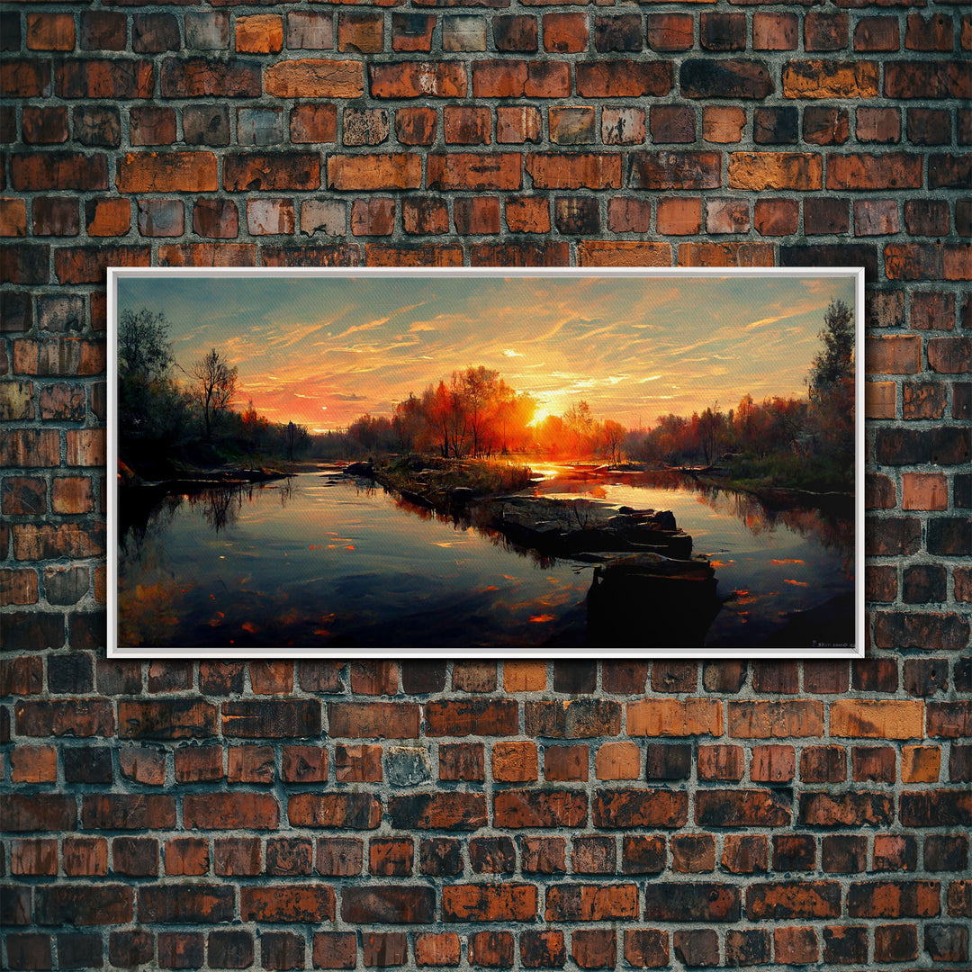 Lake Sunset Oil Painting On Canvas, Canvas Print, Ready to hang gallery wrapped nature canvas print, Lake Art, lake life oil painting style
