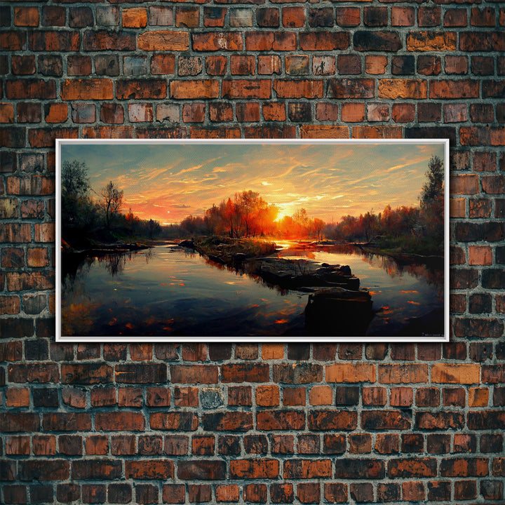 Lake Sunset Oil Painting On Canvas, Canvas Print, Ready to hang gallery wrapped nature canvas print, Lake Art, lake life oil painting style