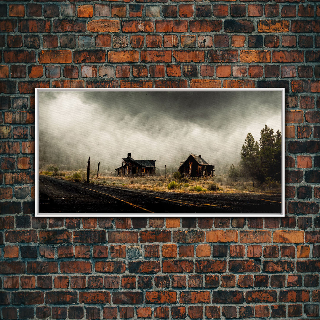 Ghost town canvas art, wild west theme, abandoned art