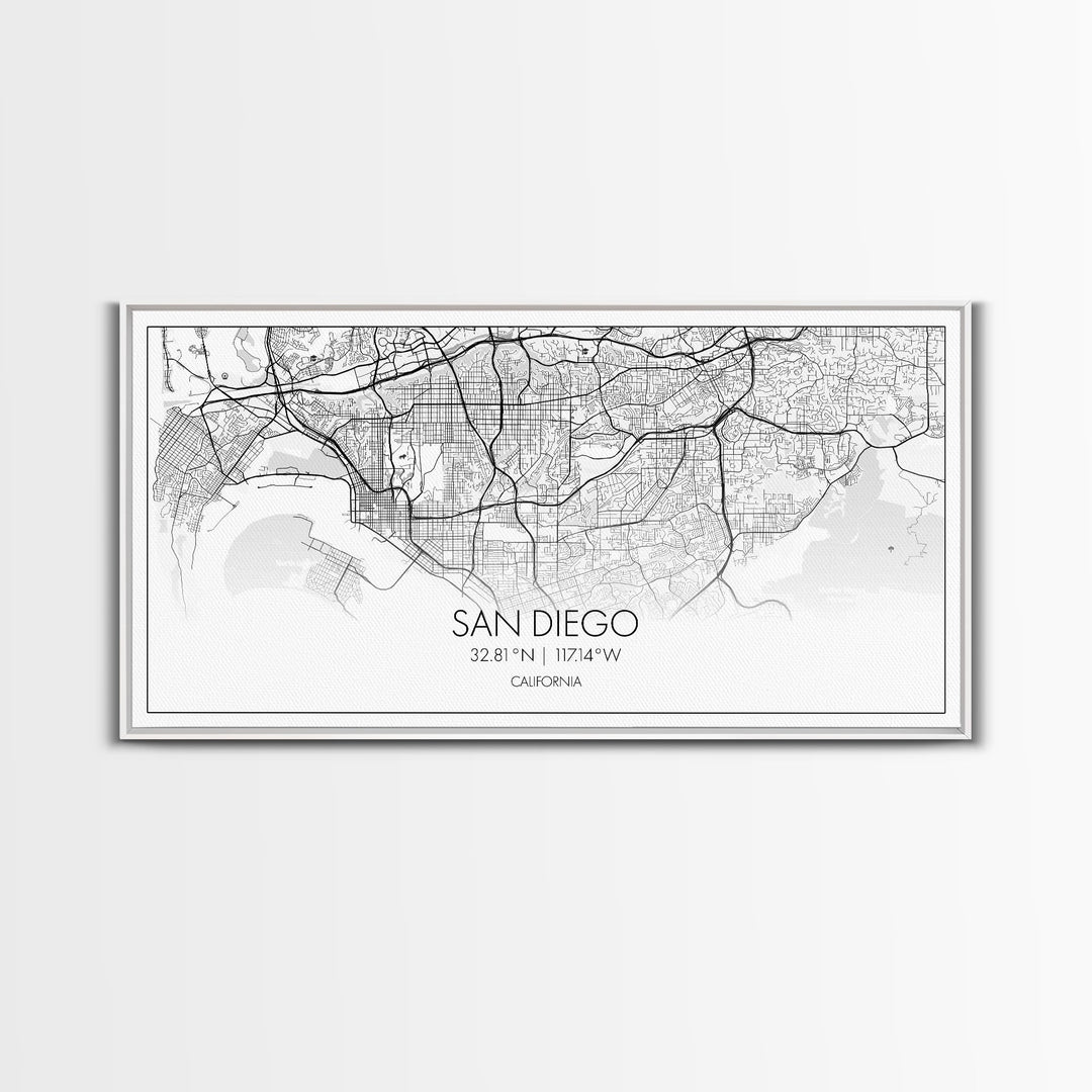 San Diego City Map, California Art, Map Print, Modern Wall Art, Wall Art, Canvas Art, Home Décor Prints, Friendship Gift, Horizontal Art