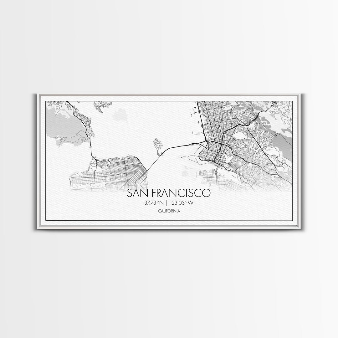 San Francisco City Map, California Art, Map Print, Modern Wall Art, Wall Art, Canvas Art, Bookshelf Décor, Dining Room Prints, City Wall Art