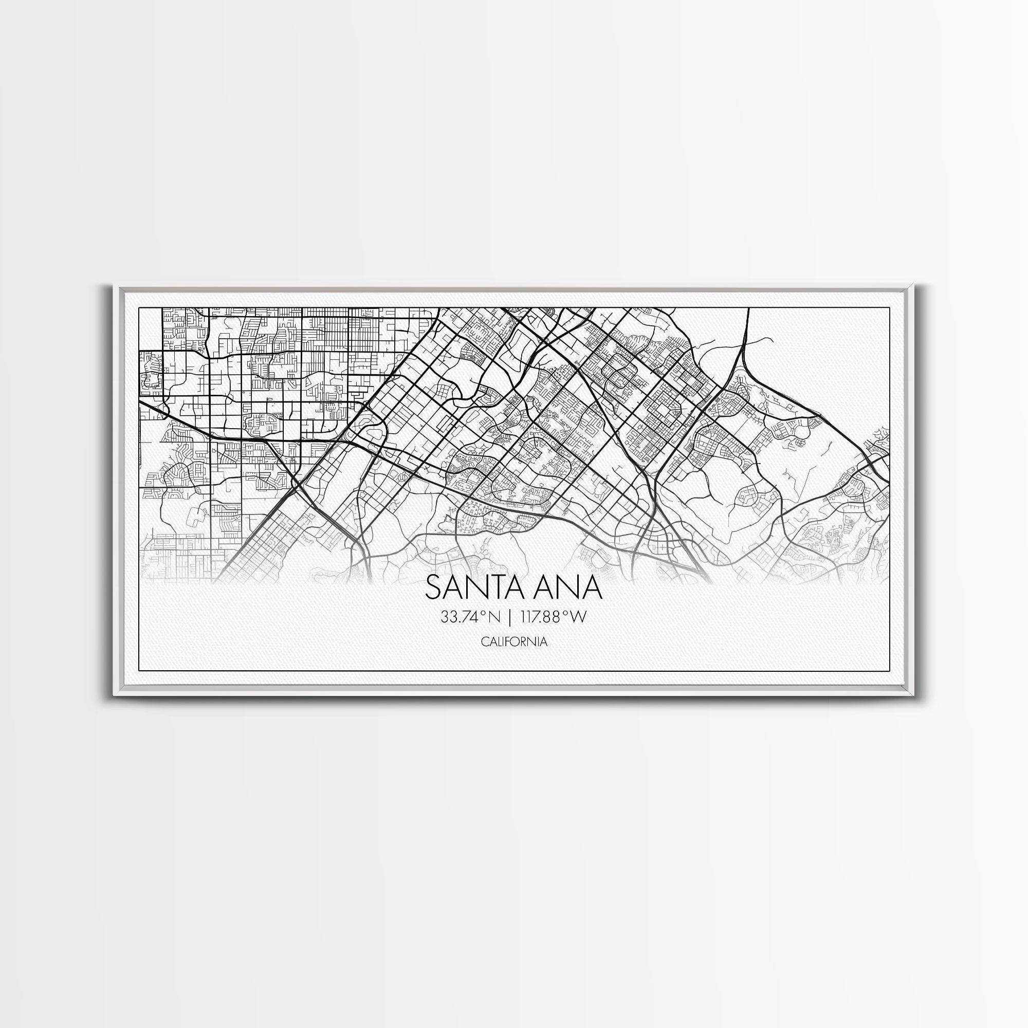 Santa Ana City Map, California Art, Map Print, Modern Wall Art, Wall Art, Canvas Art, House Wall Art, Over Bed Wall Décor, Gift For The Home