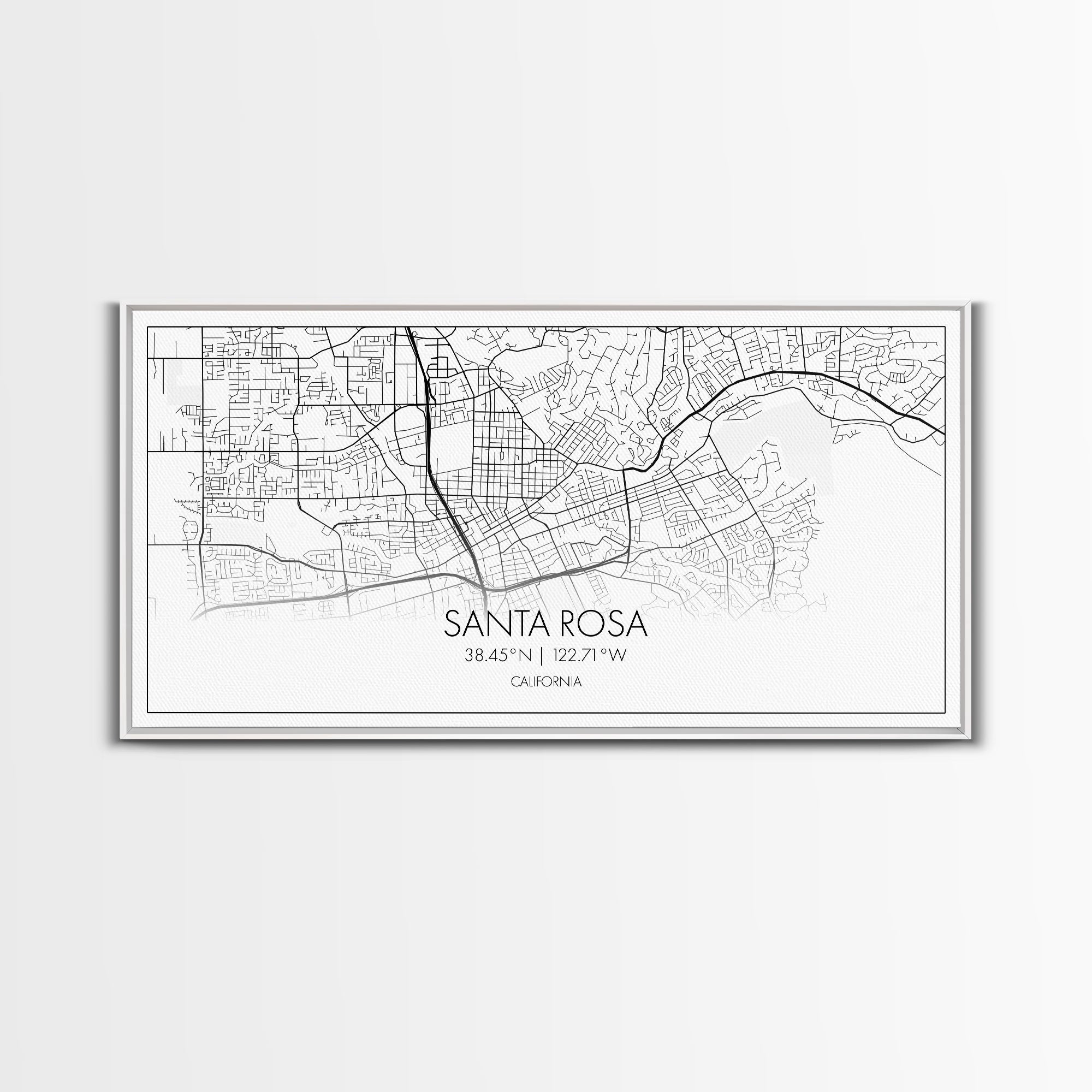 Santa Rosa City Map, California Art, Map Print, Modern Wall Art, Wall Art, Canvas Art, Modern House Art, Bedroom Prints, Nerdy Home Décor