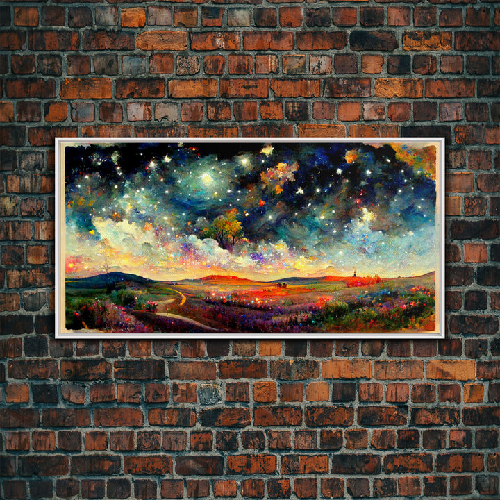 Night Starry Sky Landscape On Canvas Print Colorful Night Sky Painting Nature Painting Living Room Wall Art Spiritual Starry Painting