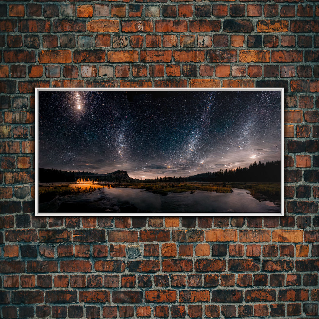 Cool Wall Art Landscape Mountains Nature Painting Prints Minimalist Modern Home Artwork Decoration Night Sky With Stars, Framed Canvas Print