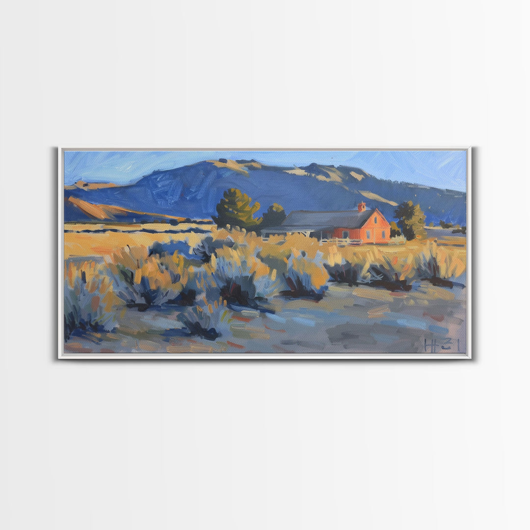 Rustic Cabin in Open Field, Framed Canvas Print, Ideal for Living Room Art, Country Style Home Decor, Cozy Bedroom Wall Art