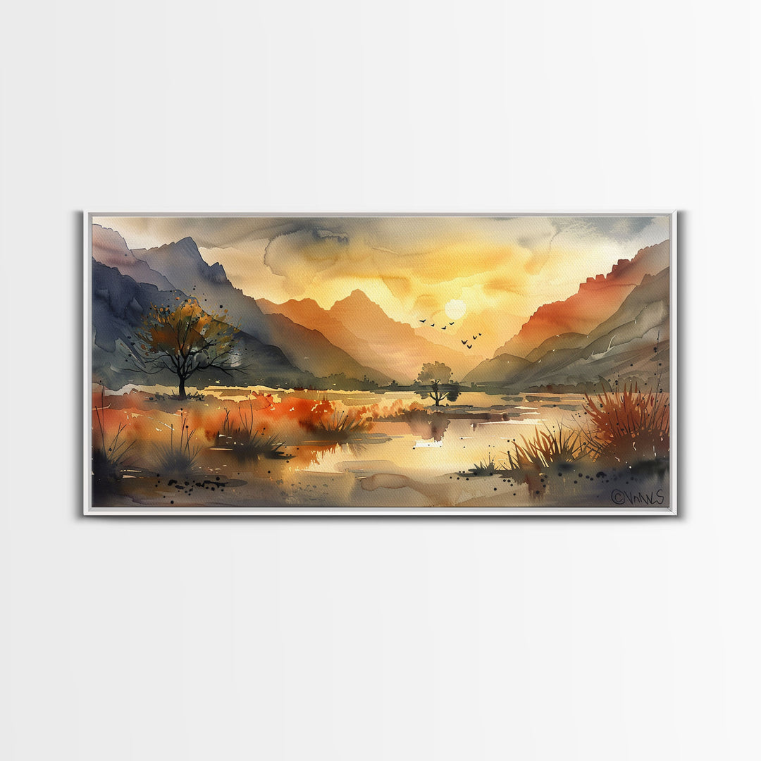 Peaceful Desert Landscape with Autumn Colors, Framed Canvas Print for Living Room Art, Perfect for Boho and Southwestern Decor