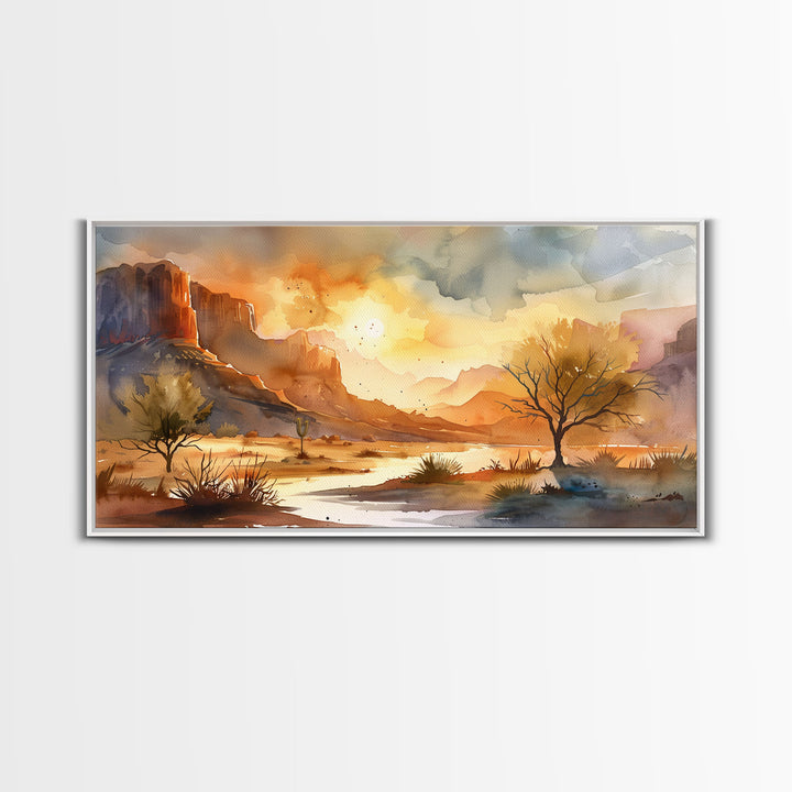 Foggy Rural Farmhouse Scene with Country Road, Charming Framed Canvas Print for Living Room, Rustic Wall Art, Vintage Decor