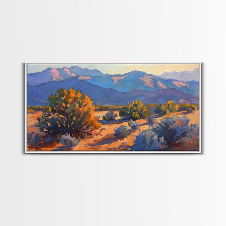 Serene Desert Landscape with Mountains, Beautiful Living Room Art, Framed Canvas Print, Farmhouse Style, Rustic Wall Decor