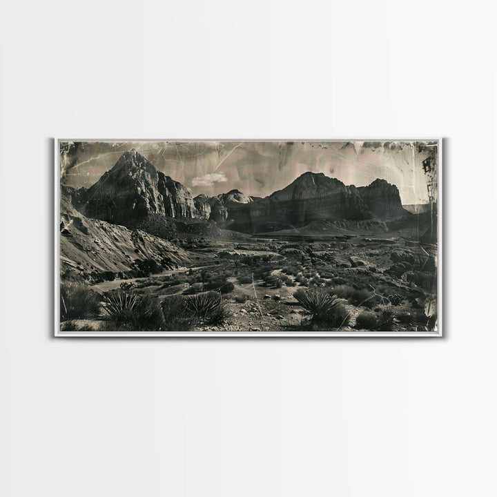 Majestic Mountain Range in Vintage Style, Framed Canvas Print for Living Room Decor, Ideal Bedroom Wall Art, Western Landscape