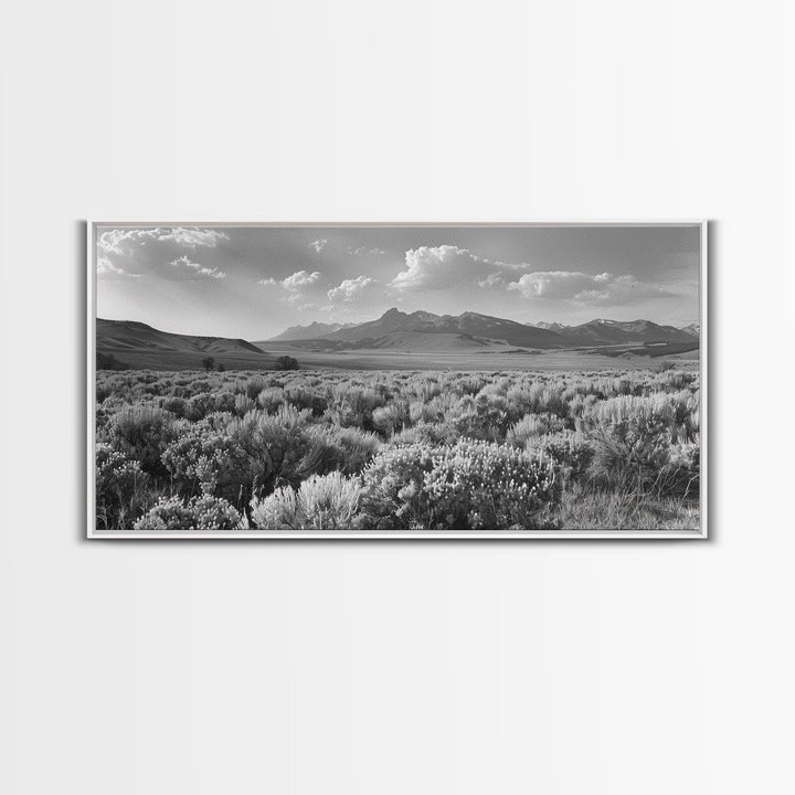 Mountain Range with Rolling Hills and Sagebrush, Framed Canvas Print Farmhouse Living Room Wall Art, Rustic Home Decor, Scenic Landscape Art