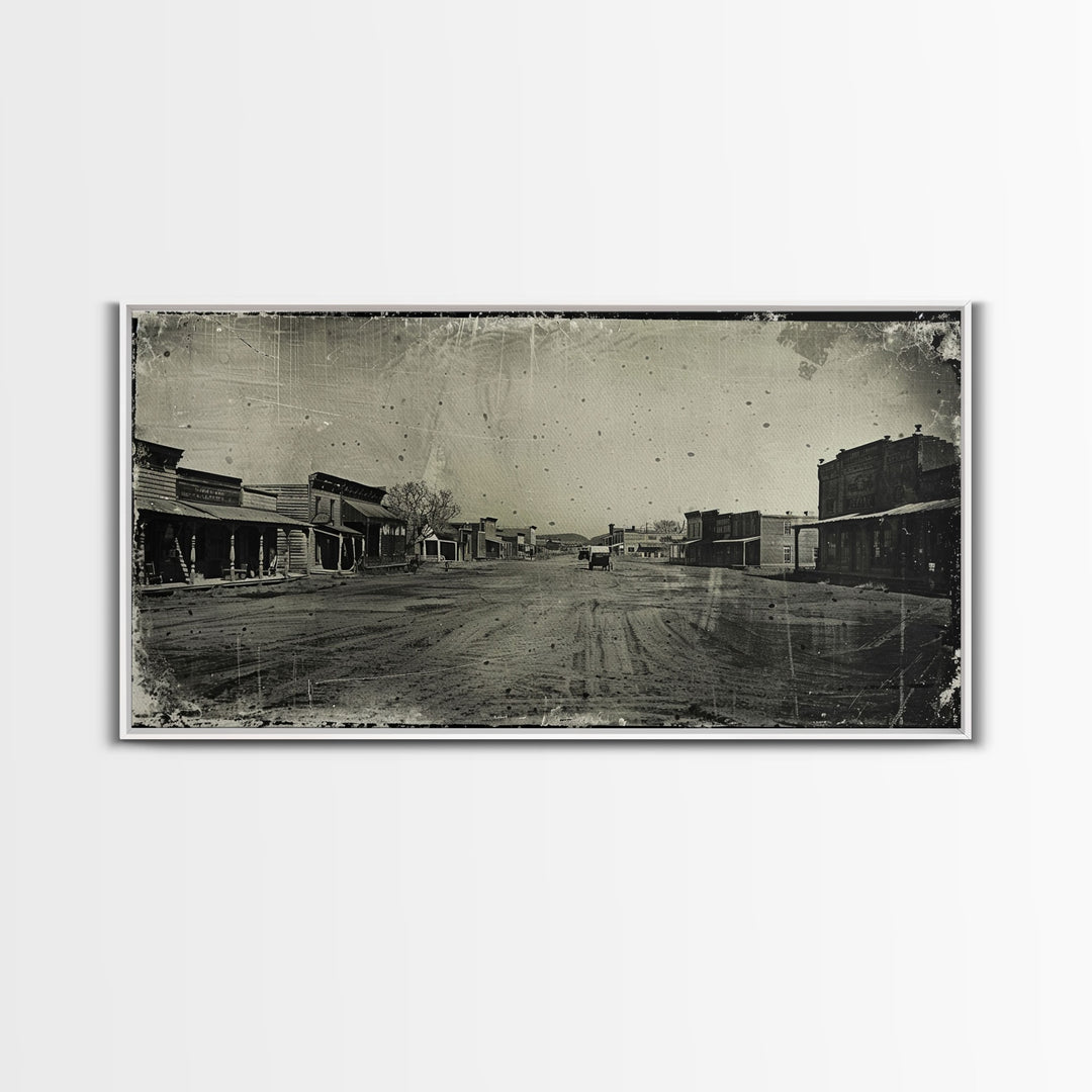 Deserted Old West Town Street, Sepia Framed Canvas Print Farmhouse Living Room Wall Art, Vintage Home Decor, Rustic Art Piece