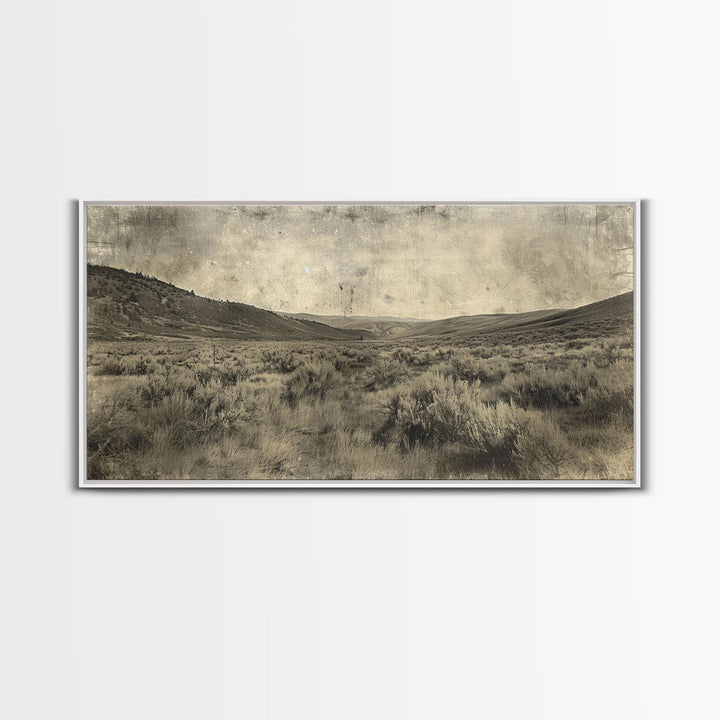 Expansive Desert Landscape with Rolling Hills Framed Canvas Print for Farmhouse Bedroom Wall Art Rustic Home Decoration, Scenic Nature Scene
