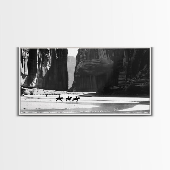 Cowboys Riding in Dusty Canyon, Striking Wall Art for Living Room or Bedroom, Framed Canvas Print, Home Decoration