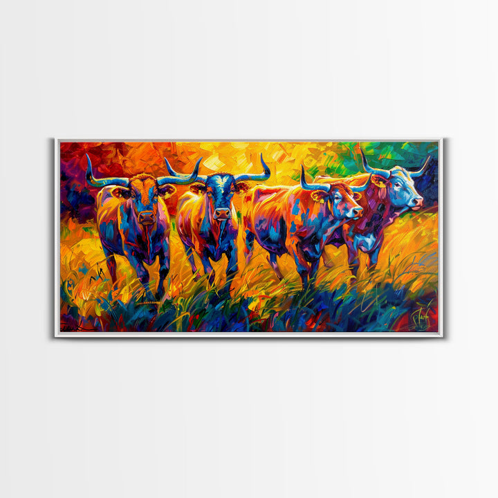 Expressive Cows in Abstract Colors, Perfect for Living Room Art, Framed Canvas Print, Bedroom Decor, Home Decoration, Modern Farmhouse Decor