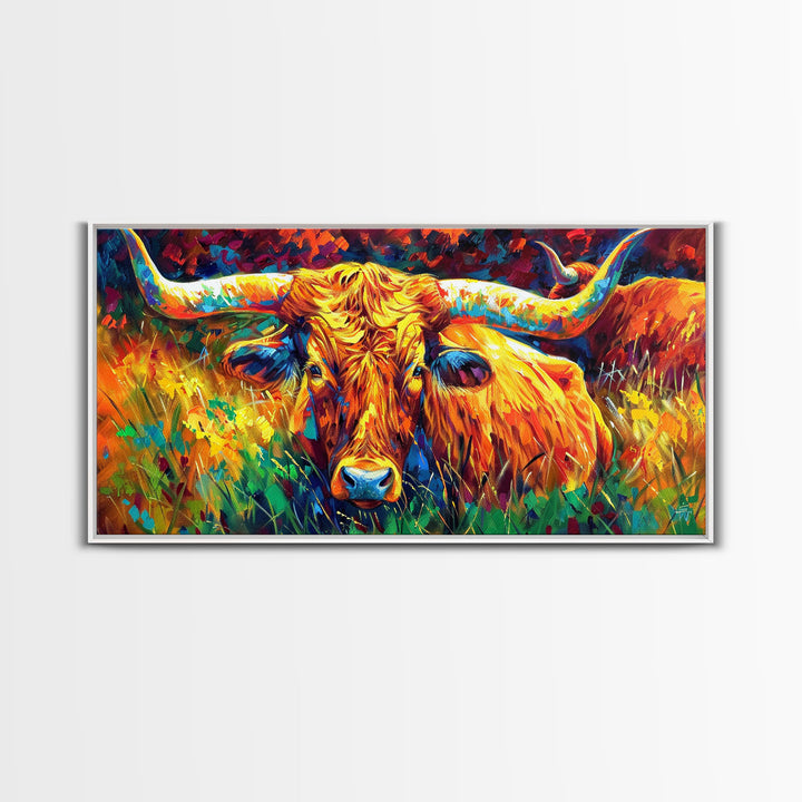 Herd of Cattle in Bright Colors, Ideal for Living Room Art, Framed Canvas Print, Bedroom Decor, Home Decoration, Contemporary Farmhouse Art