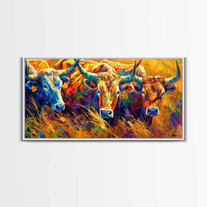 Expressive Cattle in Bright Colors, Ideal for Living Room Art, Framed Canvas Print, Bedroom Decor, Home Decoration, Unique Farmhouse Decor