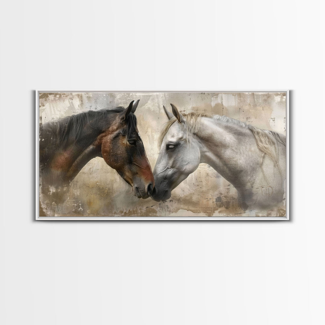 Spotted and Dark Horses, Framed Canvas Print for Rustic Living Room Decor, Equine Art for Home and Bedroom Decoration