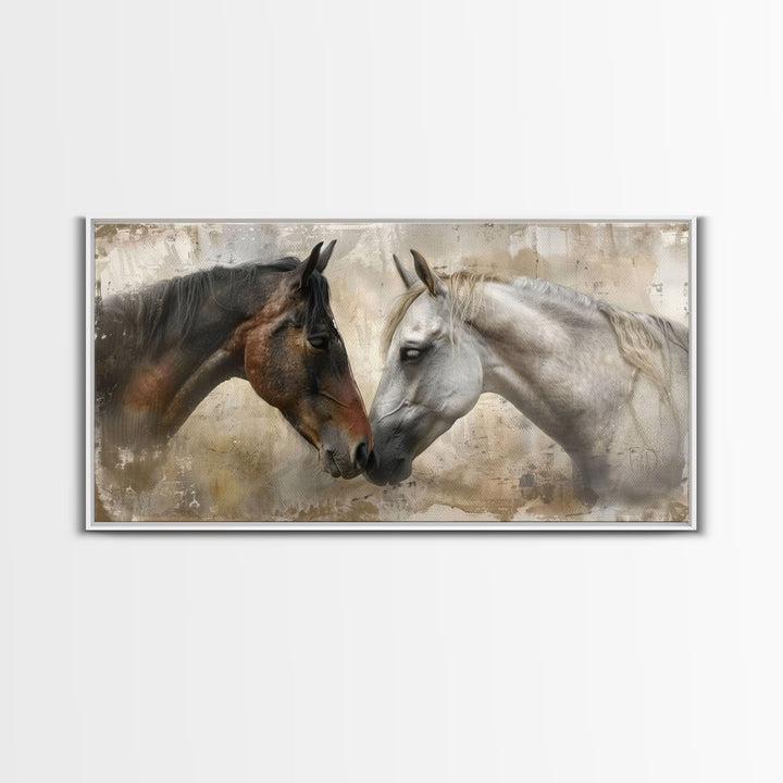 Spotted and Dark Horses, Framed Canvas Print for Rustic Living Room Decor, Equine Art for Home and Bedroom Decoration