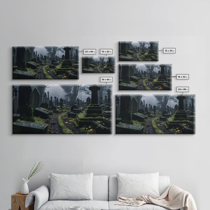 Moss Covered Cemetary, Haunted Graveyard Photography, Halloween Decor, Framed Canvas Print, Halloween Wall Art