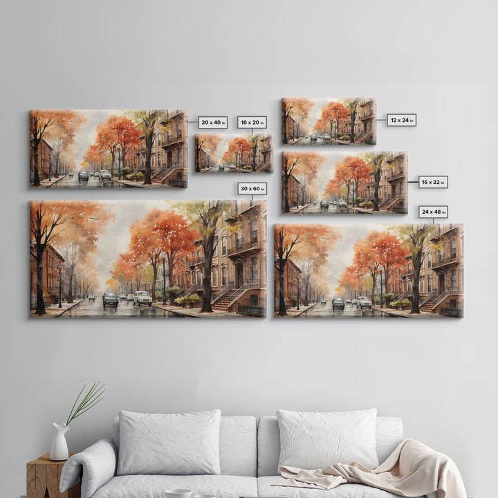 New York City In The Fall, Framed Canvas Print, NYC Decor, Fall Centerpiece, Watercolor Painting, City Painting, Fall Wall Decor