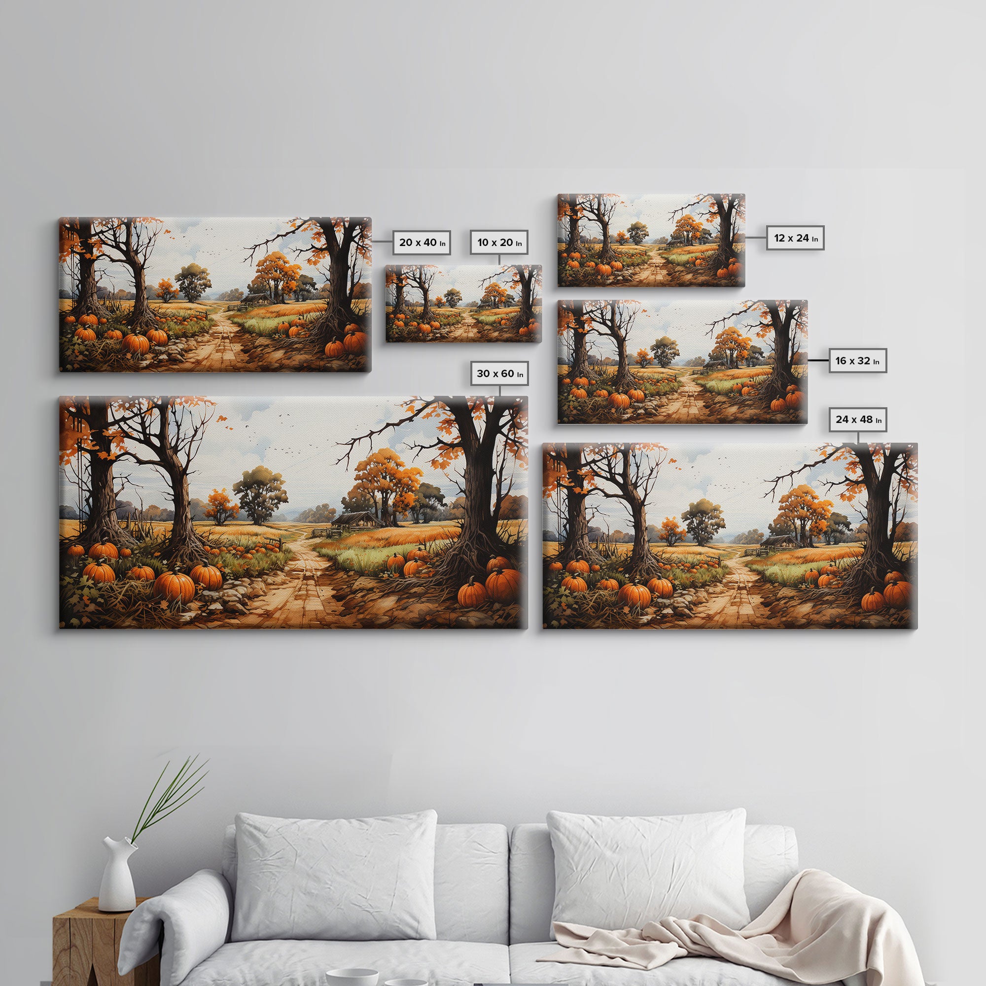 The Pumpkin Patch, Pumpkins Stilll Life, Fall Decor, Farmhouse Wall Art, Framed Canvas Print, Vintage Inspired, Farmhouse Wall Art