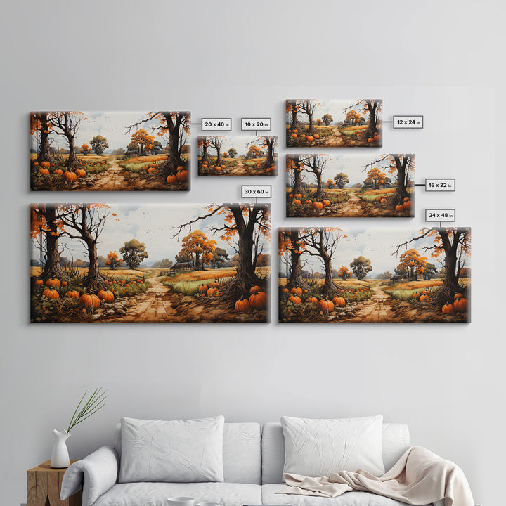 The Pumpkin Patch, Pumpkins Stilll Life, Fall Decor, Farmhouse Wall Art, Framed Canvas Print, Vintage Inspired, Farmhouse Wall Art