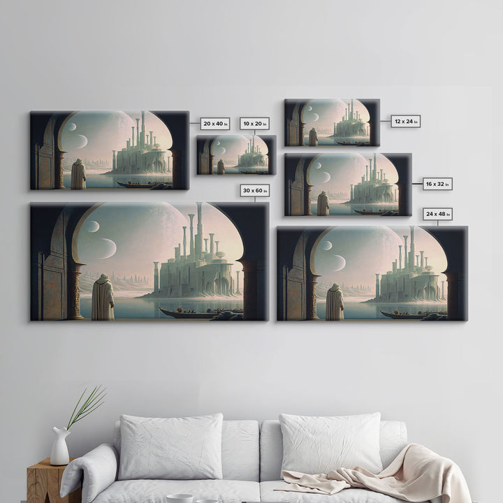 Two Moon Alien World, Dune Inspired Art, Framed Canvas Print, Scifi Art