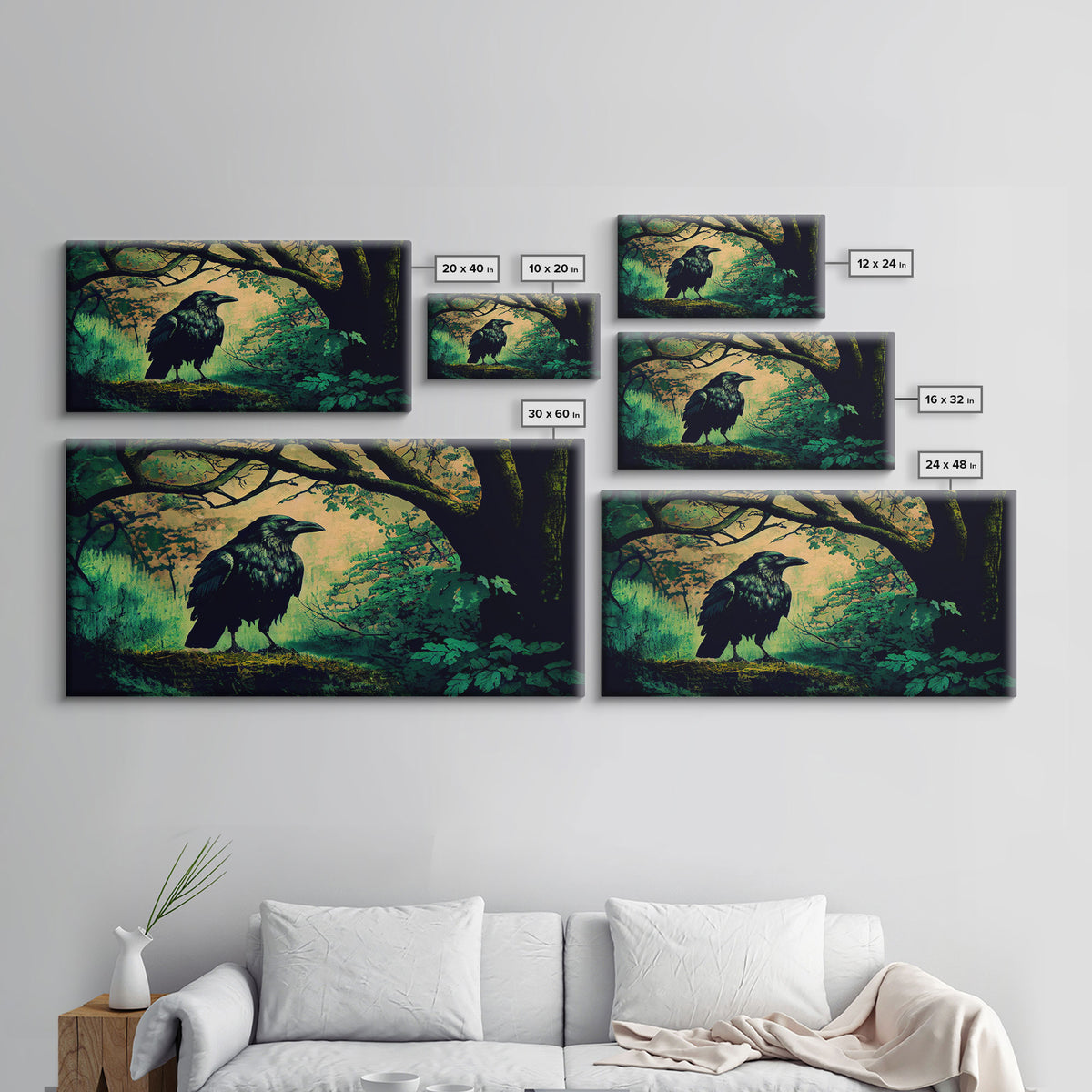 Raven Art Print, Framed Canvas Art, Black Bird, Crow Art