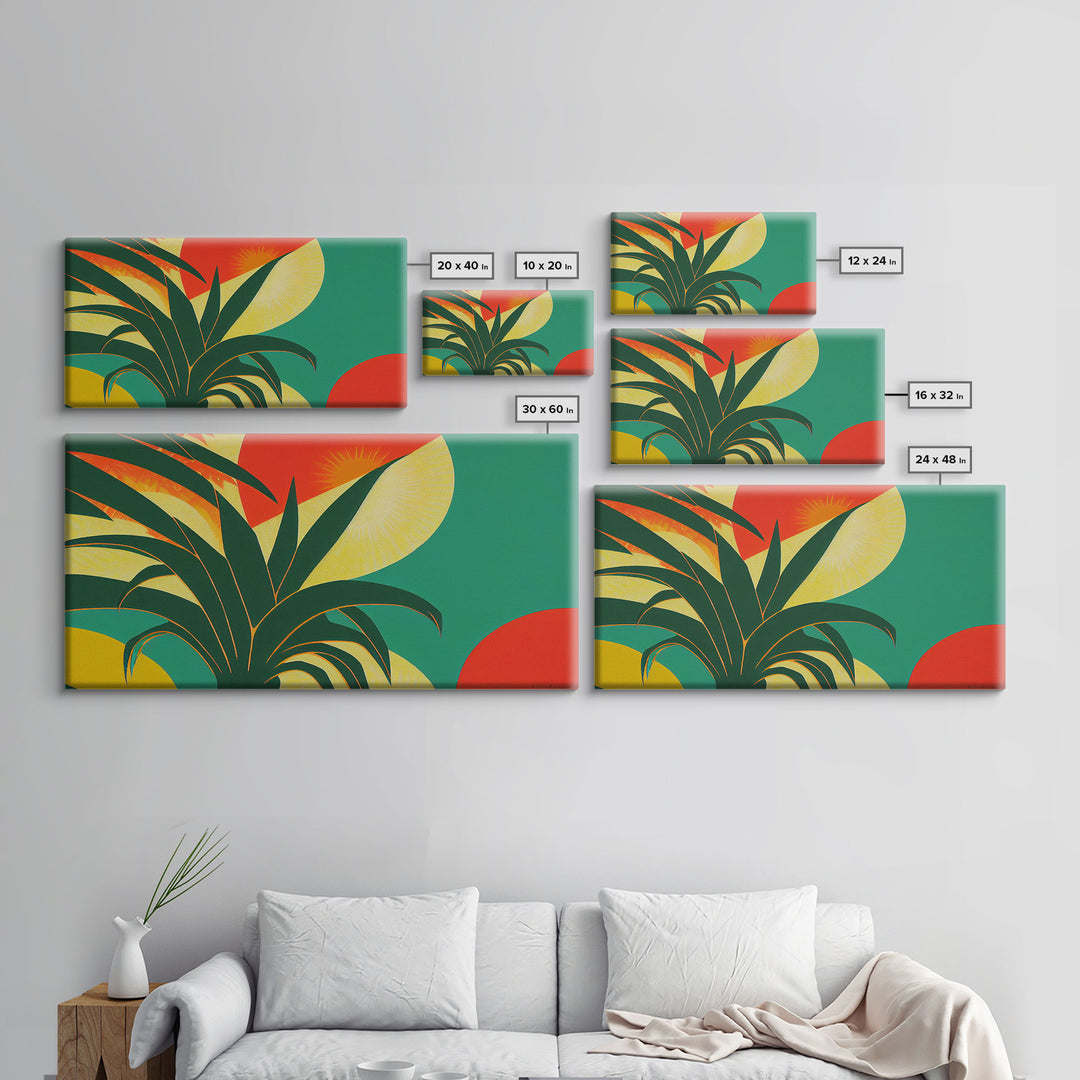Midcentury Style Art Deco Palm Leaf, Framed Canvas Print, Framed Art, Wall Decor, Palm Tree, Tropical Art, green and gold art