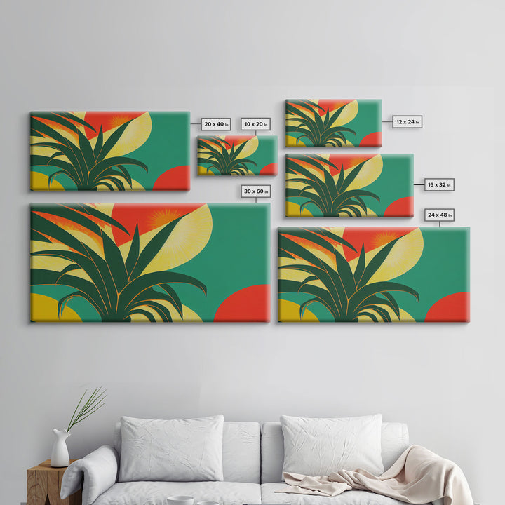 Midcentury Style Art Deco Palm Leaf, Framed Canvas Print, Framed Art, Wall Decor, Palm Tree, Tropical Art, green and gold art