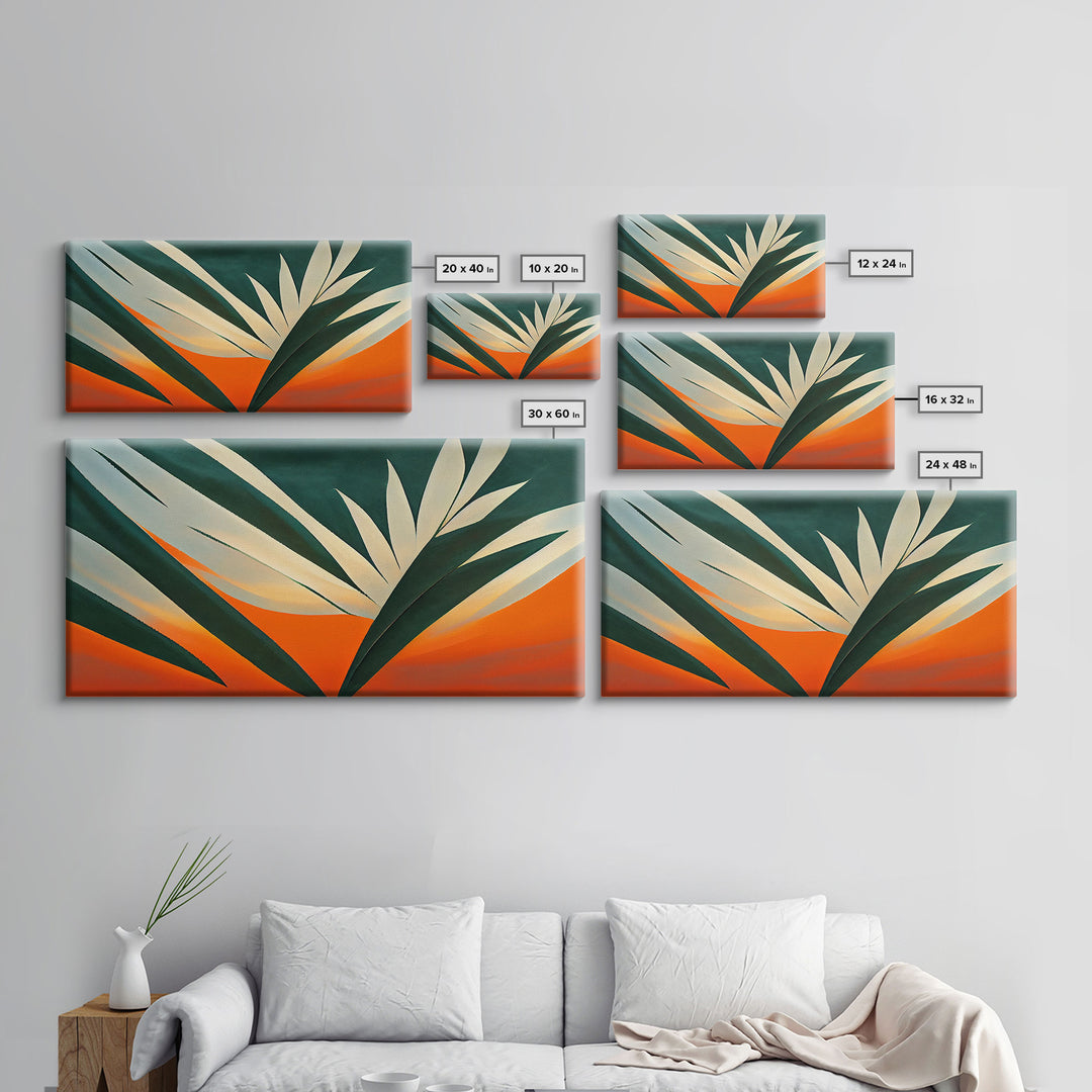Vintage Style Art Deco Palm Leaf, Framed Canvas Print, Framed Art, Wall Decor, Palm Tree, Tropical Art, Mindcentury Art Deco Style