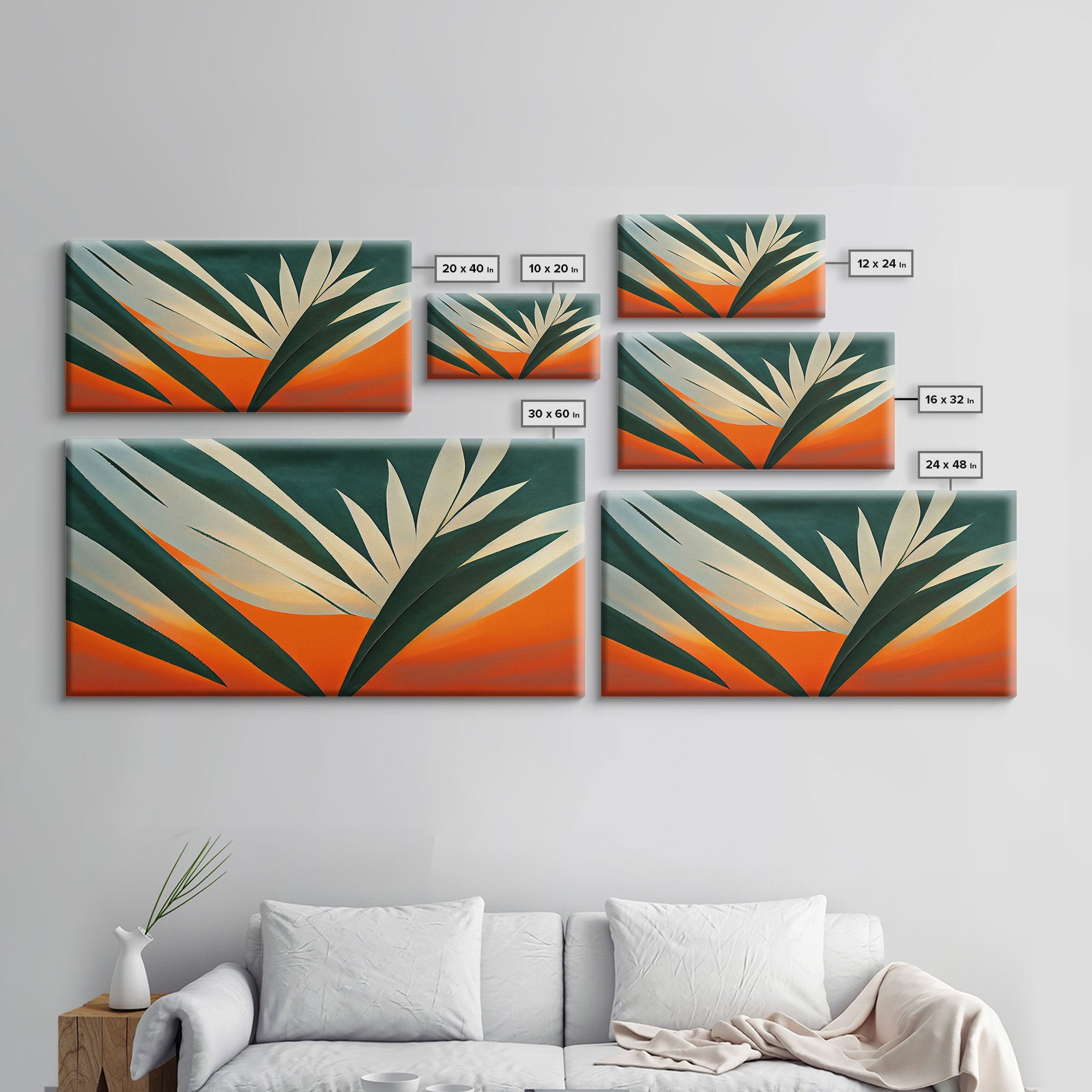 Vintage Style Art Deco Palm Leaf, Framed Canvas Print, Framed Art, Wall Decor, Palm Tree, Tropical Art, Mindcentury Art Deco Style
