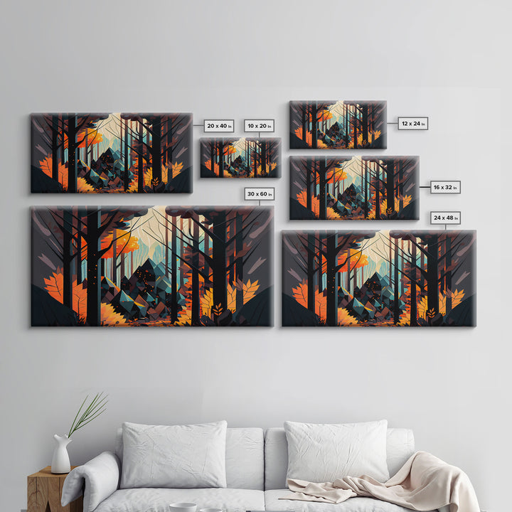 Forest fire seen through a kaleidoscope, framed canvas print, wall art