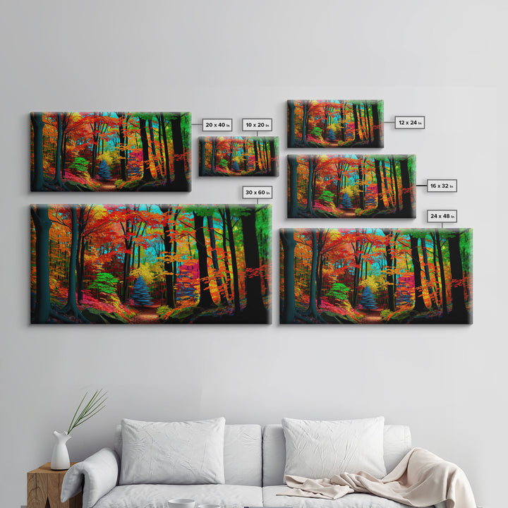 The Sacred Grove, Fantasy Art, Pop Art Forest Landscape, Framed Canvas Print, Colorful Forest Painting, Living Room Art