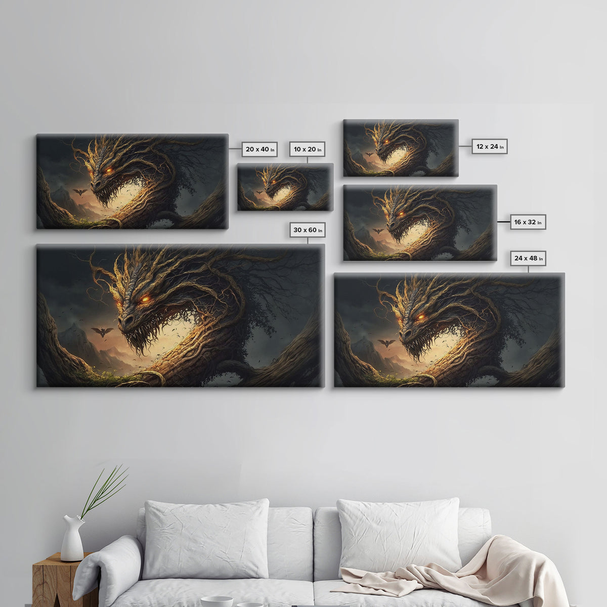 Forest Dragon Nidhogg, Norse Mythology, Framed Canvas Print, Fantasy Dragon Art, Fantasy Decor