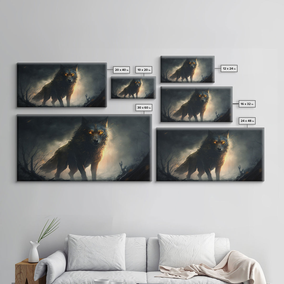 The Great Wolf Fenrir, Framed Canvas Print, Norse Mythology, Fantasy Art