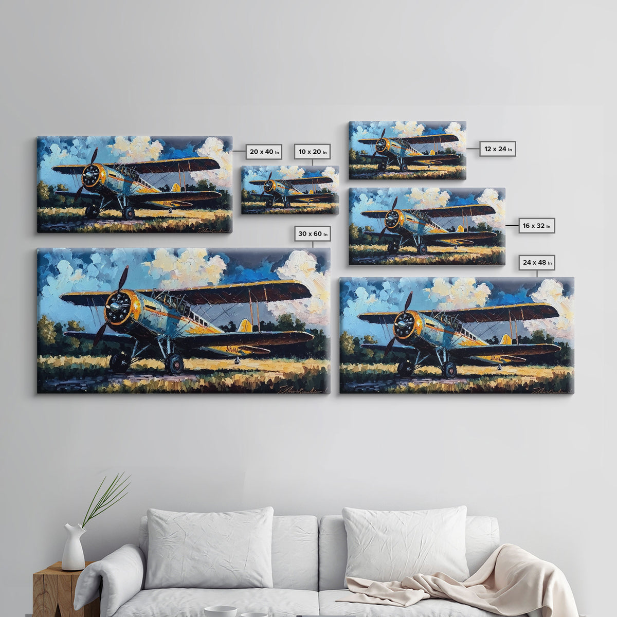 Aeroplane Art, Antique Airplane Painting Canvas Print, Framed Canvas Art, Above Sofa Art, Gift for RC Plane Pilot, Airplane Art