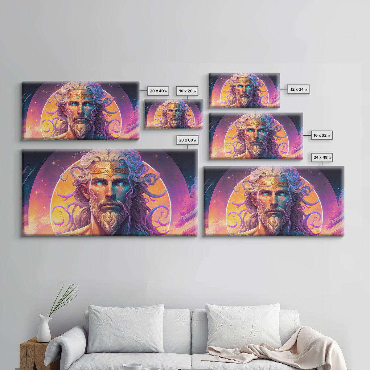 Norse God Freyr, Framed Canvas Print, Vaporwave Style Norse Mythology Art, Retro Vibes