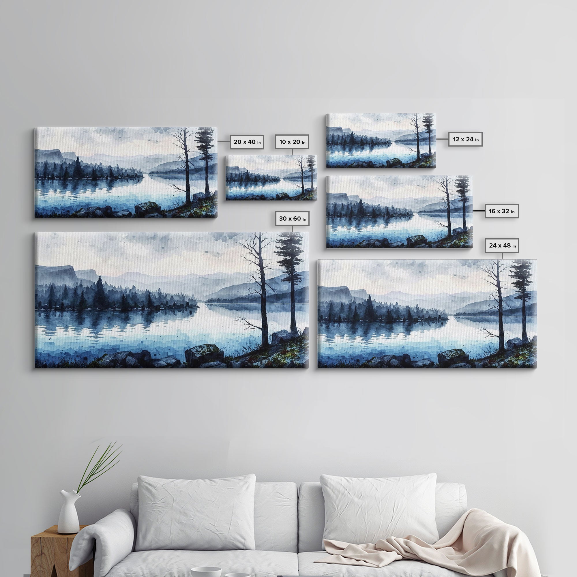 Blue Lagoon, Pacific Northwest Lake Art, Framed Canvas Print, Blue Wall Art, Watercolor Painting, Original Landscape Art Painting