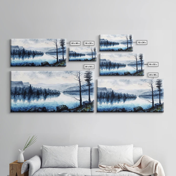 Blue Lagoon, Pacific Northwest Lake Art, Framed Canvas Print, Blue Wall Art, Watercolor Painting, Original Landscape Art Painting