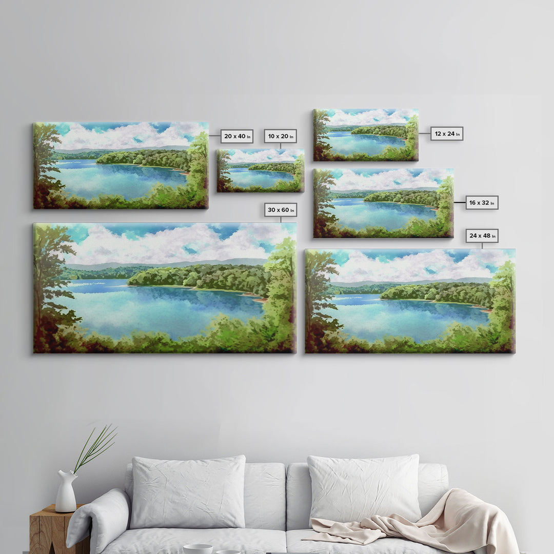 Lake Landscape, Lake Painting, Beach House Decor, Vintage Landscape, Scenery Print, Framed Canvas Print, Framed Art, Pacific Northwest Art