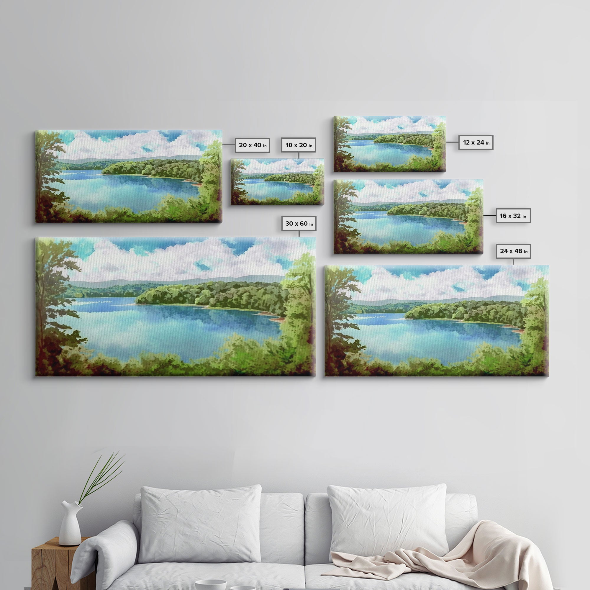 Lake Landscape, Lake Painting, Beach House Decor, Vintage Landscape, Scenery Print, Framed Canvas Print, Framed Art, Pacific Northwest Art