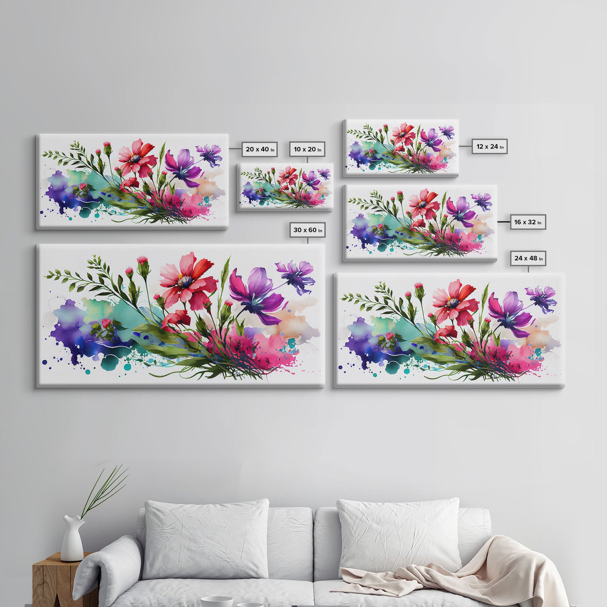 Red and Purple Wild Flowers Wall Art, Framed Canvas Print, Mother's Day, Gift For Mom, Farmhouse Decor, Rustic Watercolor Painting