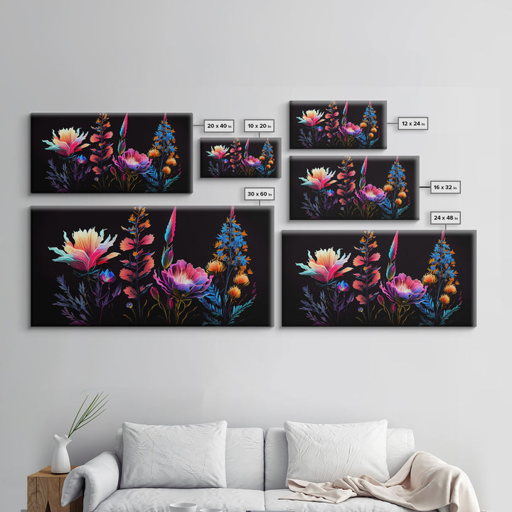 Colorful Floral Wall Art, Mother's Day Gift, Gift For Mom, Black background, Wild Flowers, Nature Art, Rustic Farmhouse Art, Minimalist Deco